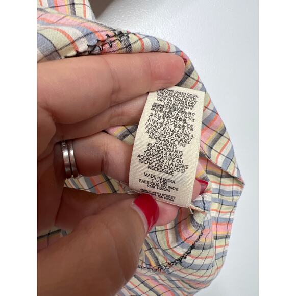 NEW The Great. Puff Sleeves Button Front The Porch Cotton Top Pastel Plaid - Picture 6 of 8